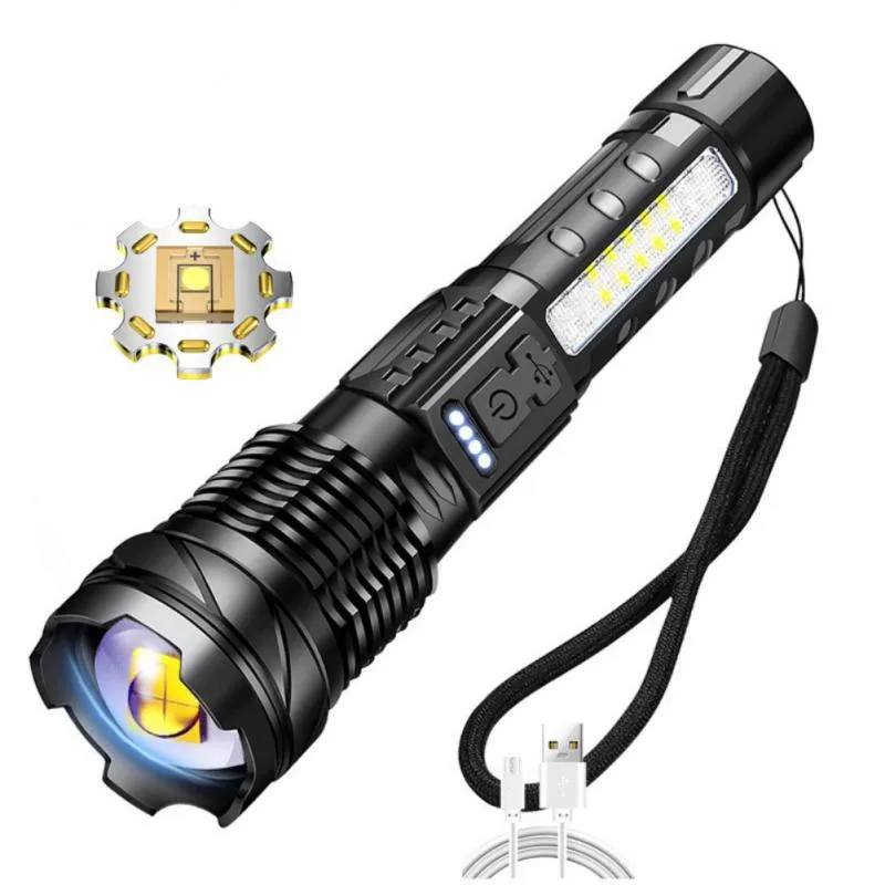 Мощный светодиодный фонарик USB Перезаряжаемый фонарик IPX4 Водонепроницаемый 90000 Люмен 5 режимов освещения Наружное аварийное освещение