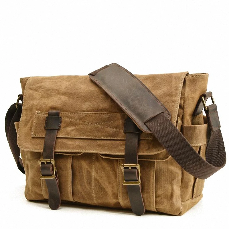 Мужская сумка-мессенджер; Винтажная водонепроницаемая холщовая сумка из вощеного полотна; 14-дюймовый портфель для ноутбука; мягкая сумка на плечо для мужчин и женщин