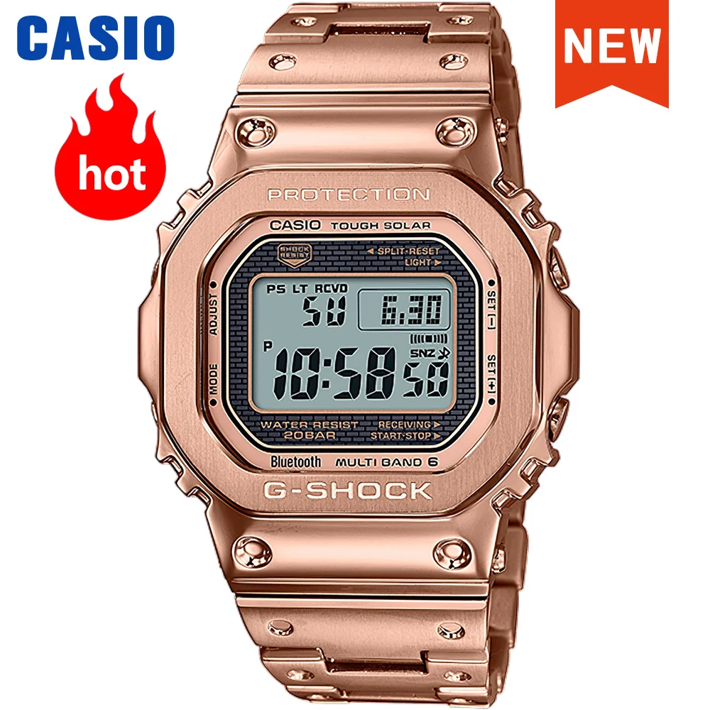 Мужские часы Casio g shock Bluetooth Solar 200m Водонепроницаемые кварцевые из розового золота, металлические квадратные reloj casio hombre GMW-B5000GD-4