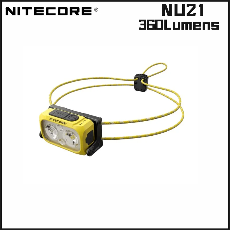 Налобный фонарь NITECORE NU21, перезаряжаемый для улицы, 360 люмен, ультралегкая фара, встроенный литий-ионный аккумулятор емкостью 500 мАч