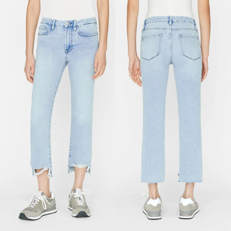 Новые женские облегающие джинсы с кисточками, весенне-летние универсальные светло-голубые джинсовые брюки длиной до щиколоток с высокой талией, женские