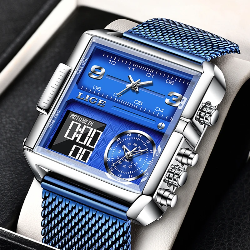 Новые модные мужские кварцевые часы лидирующего бренда FOXBOX, спортивные наручные часы, светящиеся водонепроницаемые часы с двойным дисплеем, мужские часы