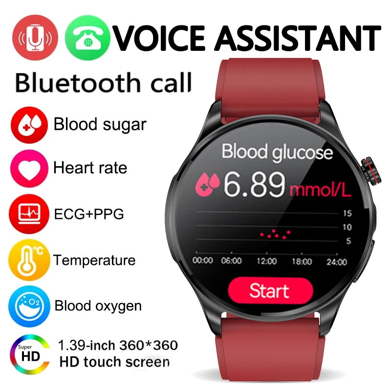 Новые смарт-часы Bluetooth Call ECG + PPG, неинвазивные часы для измерения уровня глюкозы в крови, Мужские часы, Спортивные Умные часы для здоровья, пульсометр Android IOS
