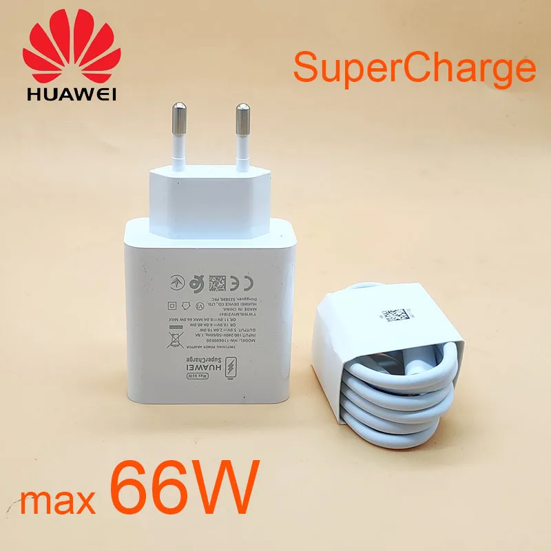 Оригинальное зарядное устройство HUAWEI 66 Вт Адаптер быстрой зарядки SuperCharge USB 6A Type C Кабель Для p50 p40 Mate 40 pro Honor 50 nova 9 magic 3