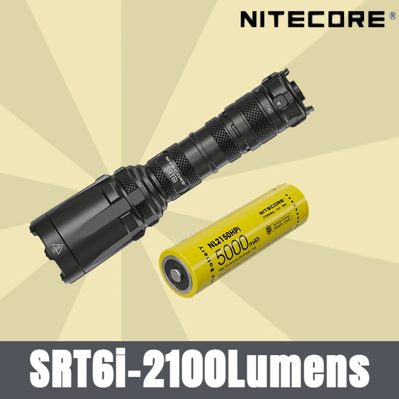 Перезаряжаемый тактический фонарик NITECORE SRT6i 2100 люмен, сверхпрочный ударный безель с аккумулятором NL2150HPi 5000 мАч