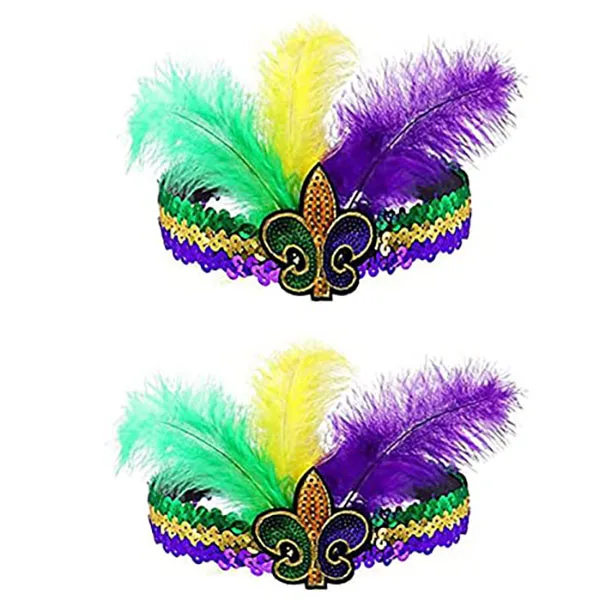 Повязка на голову с блестками Mardi Gras для орлеанской маскарадной вечеринки с маскарадными масками из искусственного пера Fascinators Повязка на голову из перьев Коктейльные головные уборы