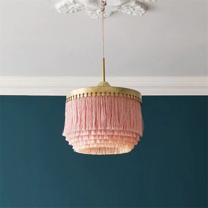 Постмодернистский розовый подвесной светильник, хлопковые линейные светильники, минималистичная комната принцессы, декоративное искусство, подвесной светильник с бахромой, детский светильник