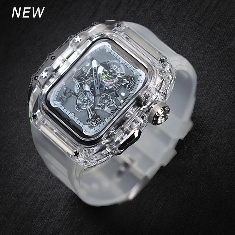 Прозрачный Комплект Модов Чехол Для Apple Watch 49 мм 45 мм 44 мм Ремешок Из фторопласта Для iWatch Серии Ultra 8 7 6 5 4 SE Силиконовый Ремешок