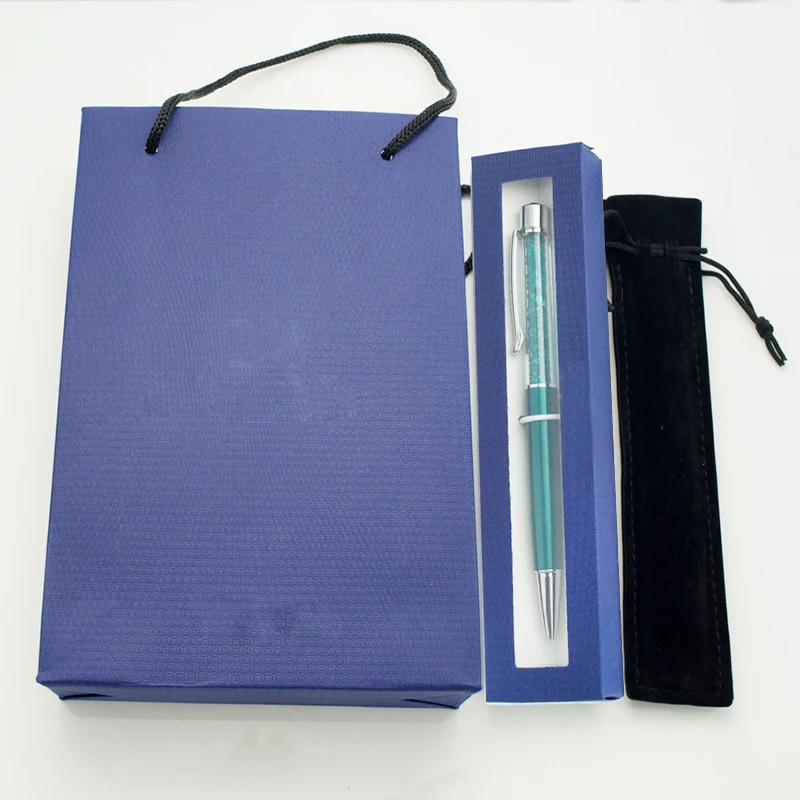 Роскошная хрустальная ручка с коробкой для ручек и сумочкой, бархатный мешочек, свадебный подарок, ручка с выгравированным логотипом