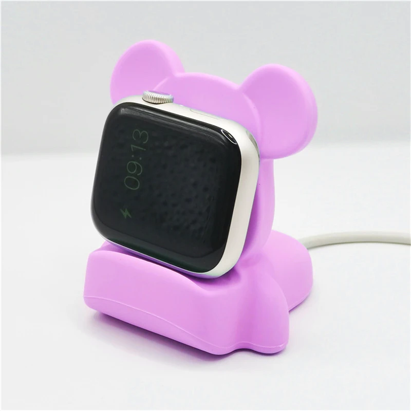 Силиконовая Подставка Для Зарядного устройства Для Apple Watch Series Ultra 8 7 6 5 4 3 SE Iwatch с Милым Мультяшным Медведем, Настольный Держатель Для Зарядки, Аксессуары