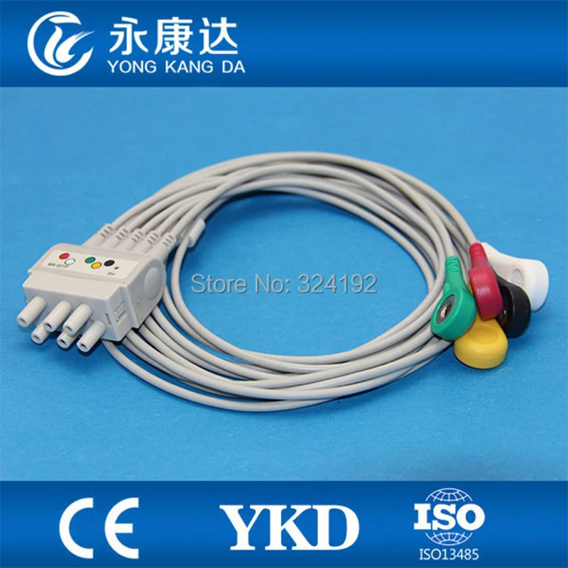 совместим с многорычажным ЭКГ-кабелем Nihon kohden BR-021 с IEC/ 5 выводами и защелкивающимися проводами с маркировкой ce, медицинский кабель