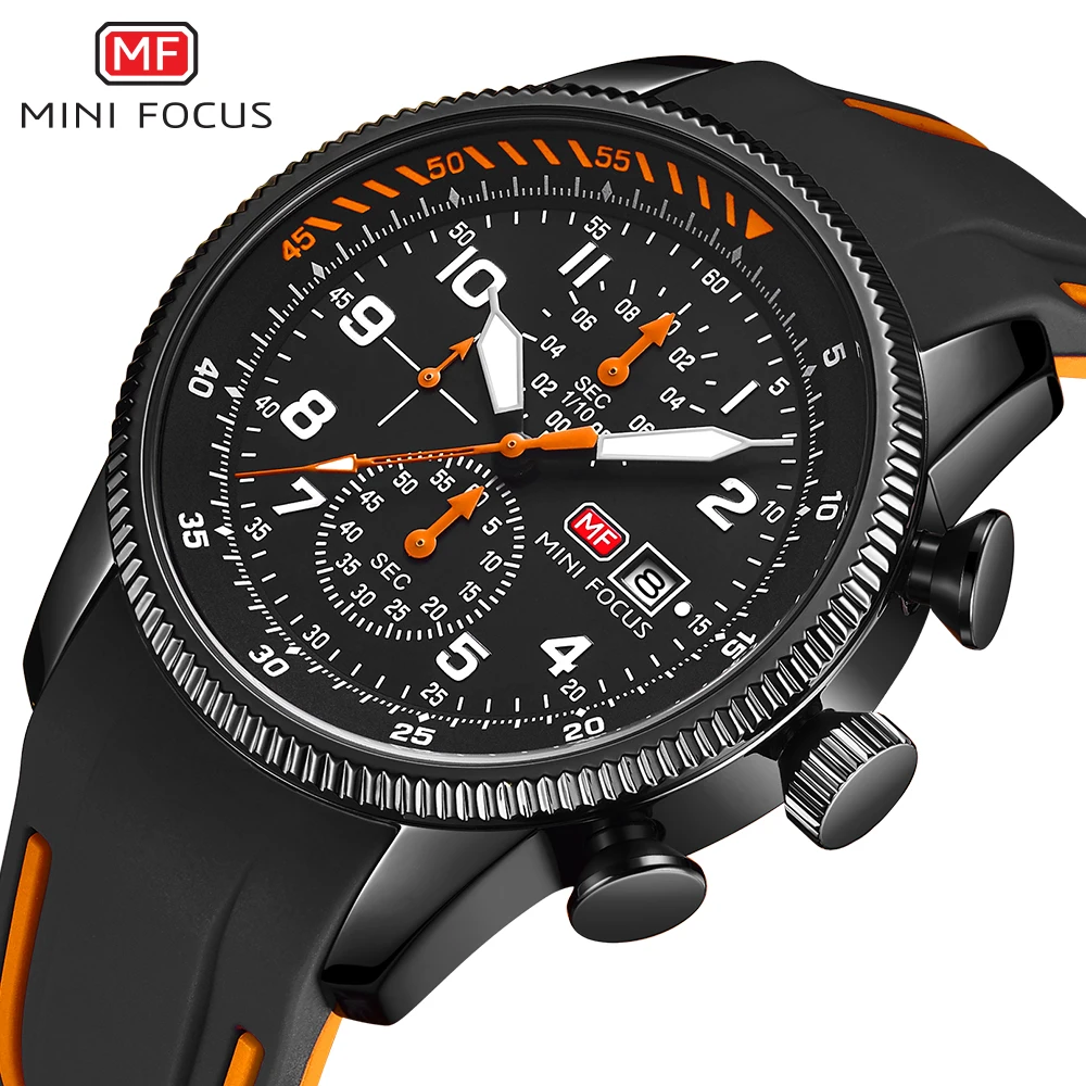 Спортивные кварцевые часы MINI FOCUS для мужчин, модные водонепроницаемые наручные часы с хронографом, Силиконовый ремешок, Люминесцентные роскошные часы 0379