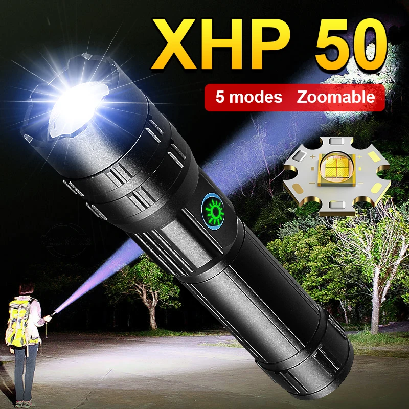 Ультра Мощные светодиодные Фонари XHP50 High Power Torch С USB Зарядкой Перезаряжаемые Вспышки Lamp Long Shot Zoom Кемпинг