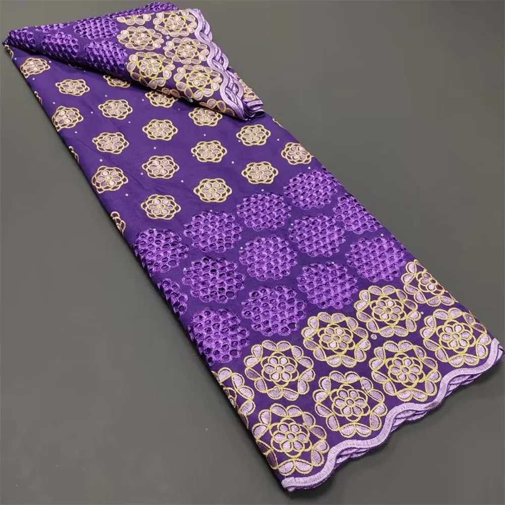 Фиолетовая Швейцарская вуаль, Кружевная ткань, Вышивка, Хлопковое Африканское Кружево С отверстиями Для Пошива Платьев