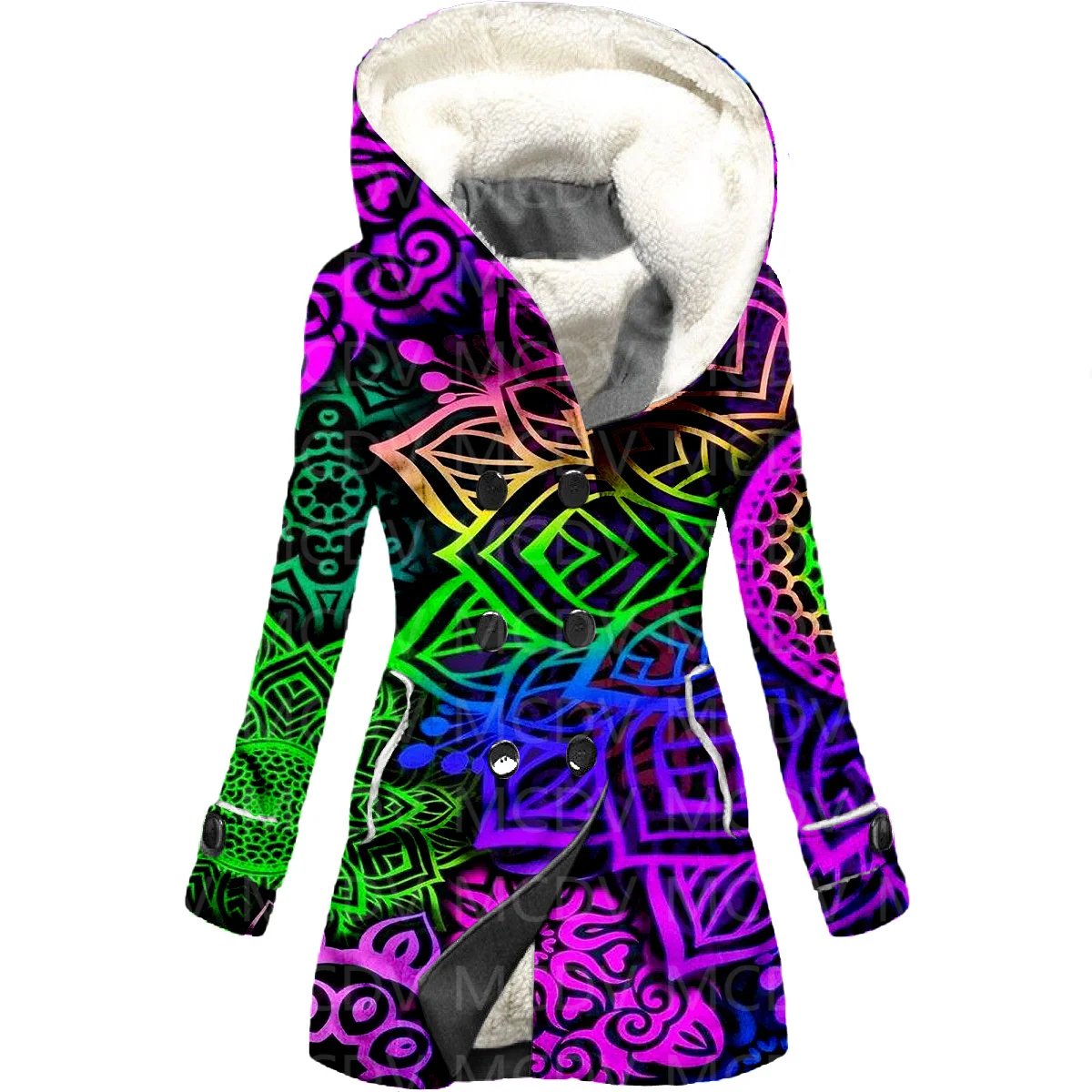 Флисовый плащ с капюшоном с психоделическим 3D принтом для йоги, женское толстое теплое пальто, женское зимнее теплое пальто