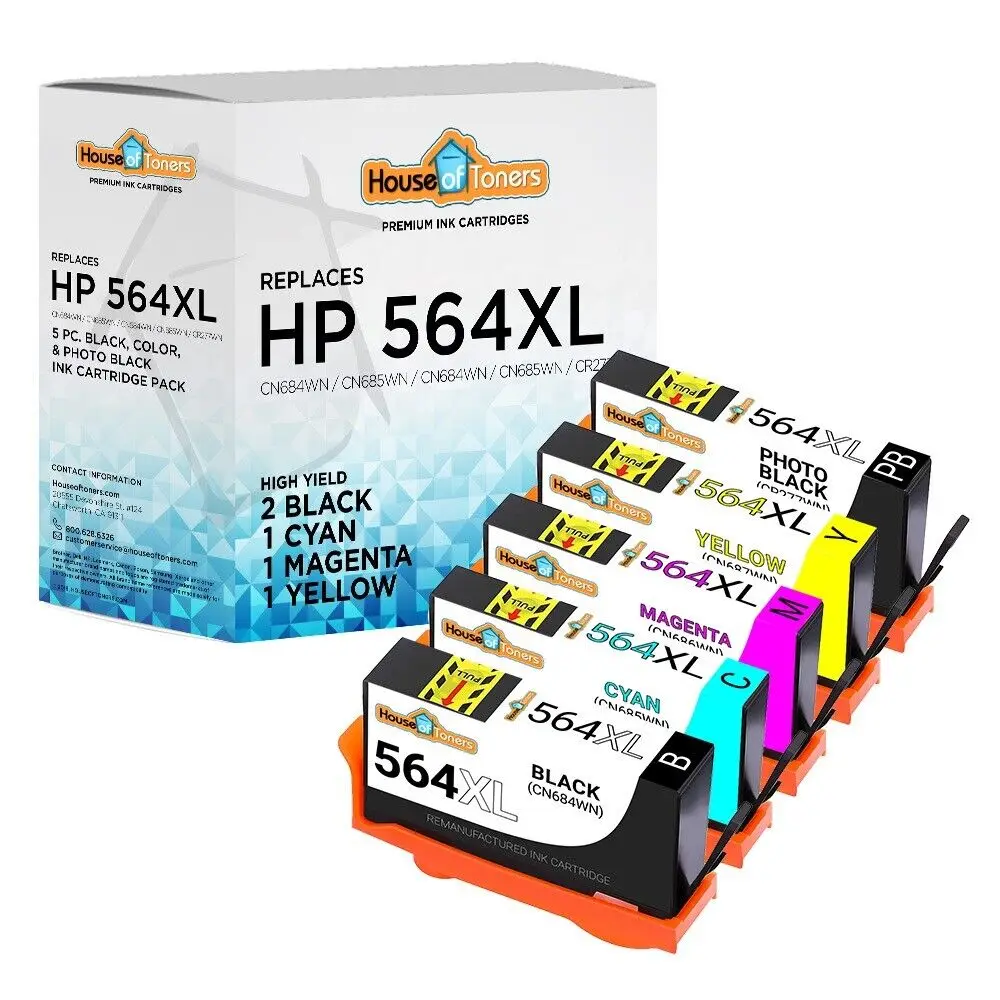 Чернила 5PK 564XL для HP Photosmart 7510 7515 7520 7525 B109 B110 B8500 B8550 B8553