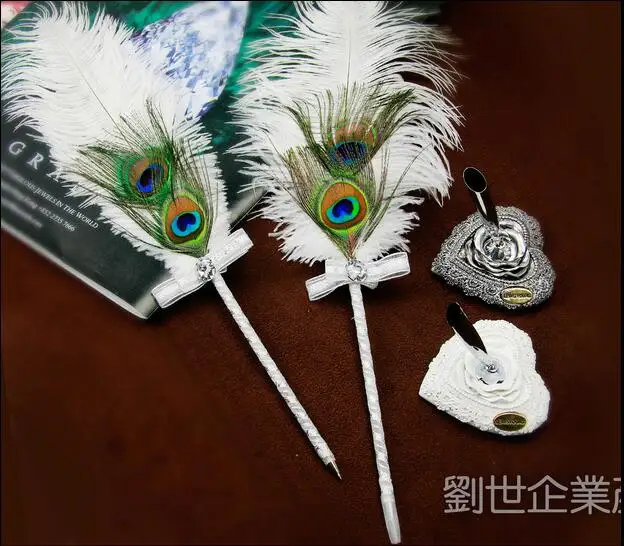 Шариковая ручка из страусиного пера, свадебная ручка для подписи, павлинье перо (не включает держатель ручки) длиной 42 см, бесплатная доставка