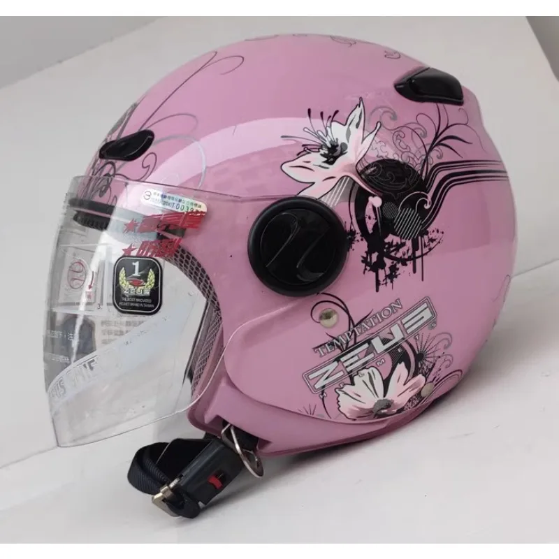 Шлем ZEUS 210, женский мотоциклетный шлем, Женский полушлем, шлем с длинными линзами, розовый