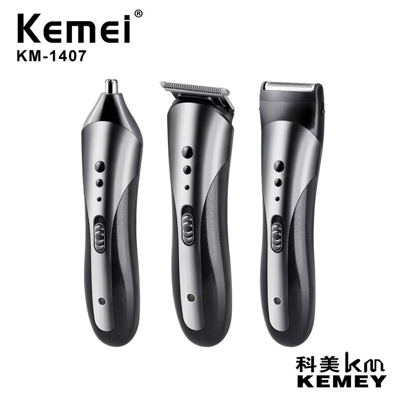 электрическая машинка для стрижки волос kemei KM-1407 razor, триммер для носа 3 в 1, многофункциональный триммер для волос, который можно стирать на голове
