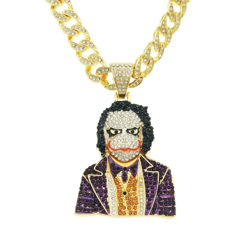 Ювелирное ожерелье в стиле хип-хоп Рэп, ожерелье с подвеской в виде клоуна, инкрустированное бриллиантами, Индивидуальность, Байкер, Хипстер, Уличный танец, Кубинская цепочка