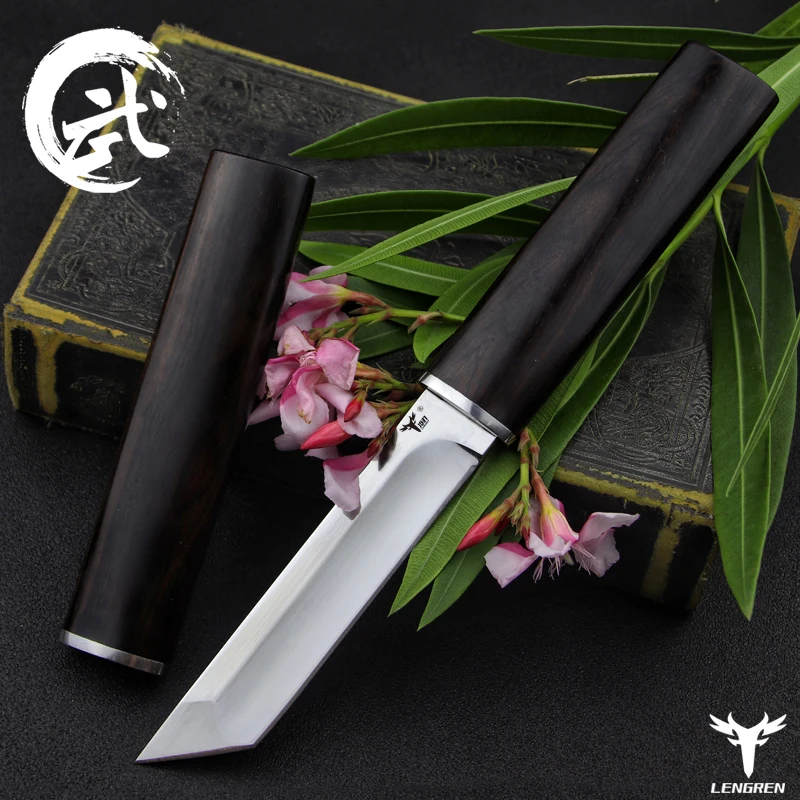 Японский зеркальный нож из стали LENGREN D2, вакуумная термообработка 58 60HRC, серия острых походных охотничьих ножей (самурайский стиль)